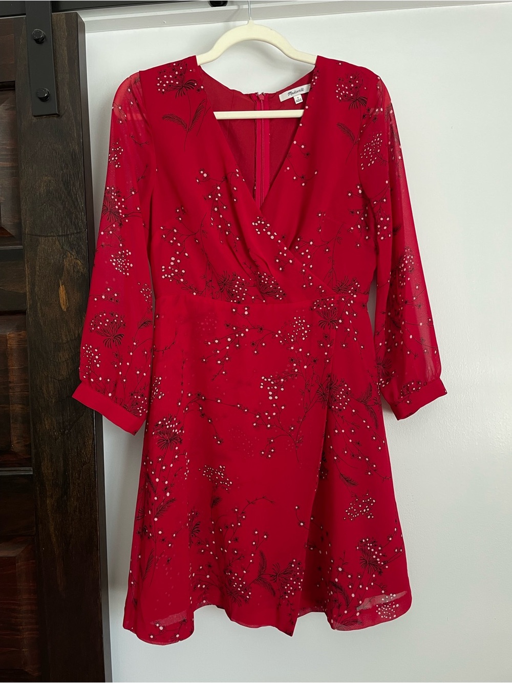 Madewell Hazelwood Wrap-Front Red Mini Dress in Windswept Floral